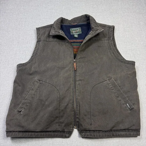 Woolrich Canvas Fleece Lined Vest Mens XL Brown Full Zip Insulated Pockets - Picture 5 of 9